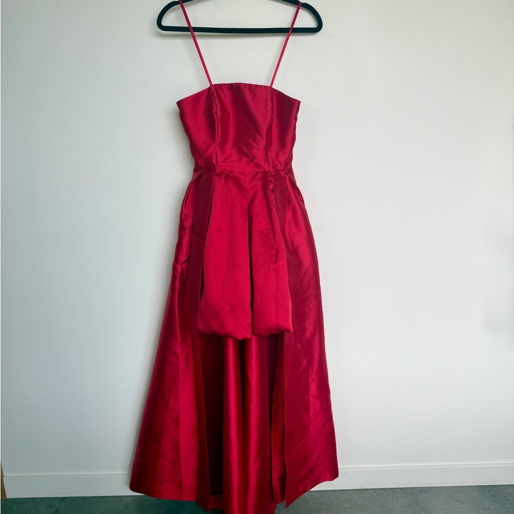 Hutch Strapless Red High-Low Satin Dress - Picture 6 of 7